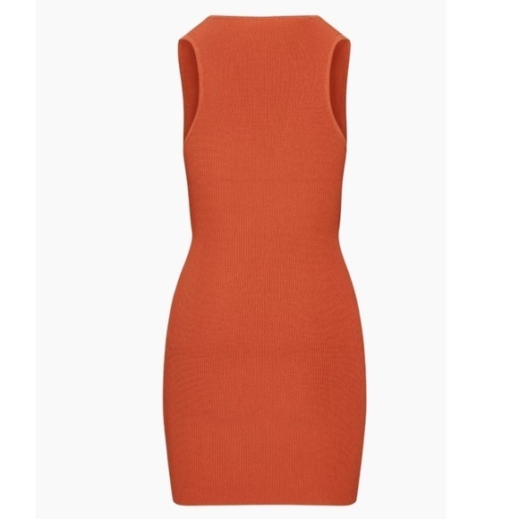 Aritzia Babaton Deep V Dress Ribbed Sleeveless Mini Pumpkin Orange Size Large - Picture 11 of 16